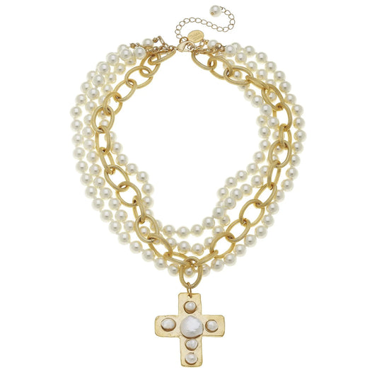 Jewelry | Necklace Multi Wrap Pearl Beaded Cross Charm