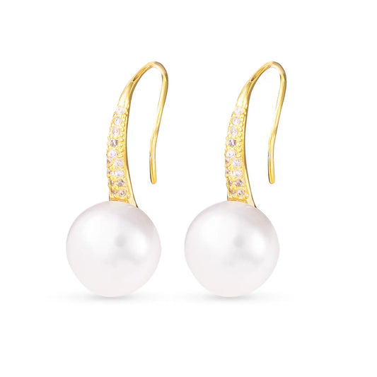 Gold Pearl Stud Hoop Earrings