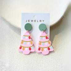 Jewelry | Earrings Pink Acrylic Christmas Tree