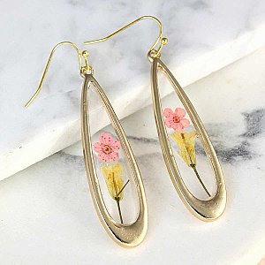 Earrings - Pink Dried Flower Teardrop