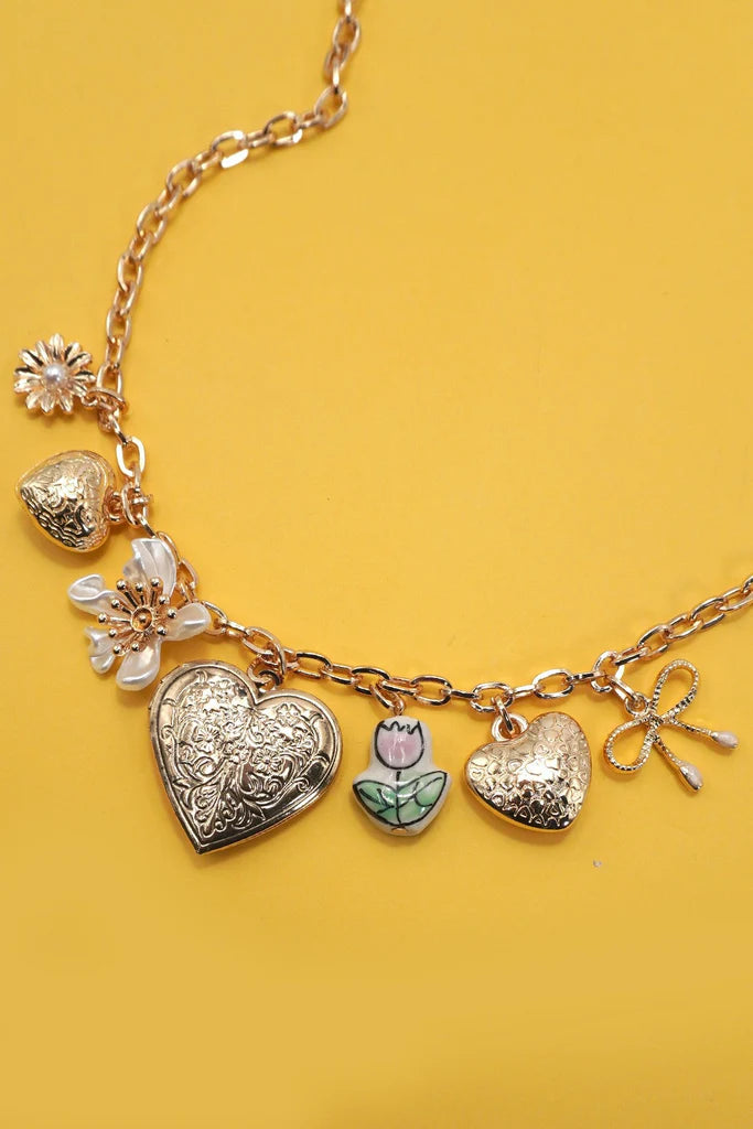 Jewelry | Necklace Heart Flower Porcelain