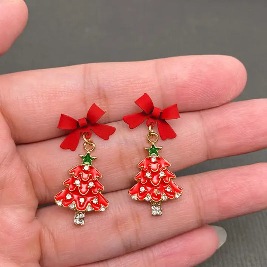 Jewelry | Earrings Red Bow Christmas Tree Dangle