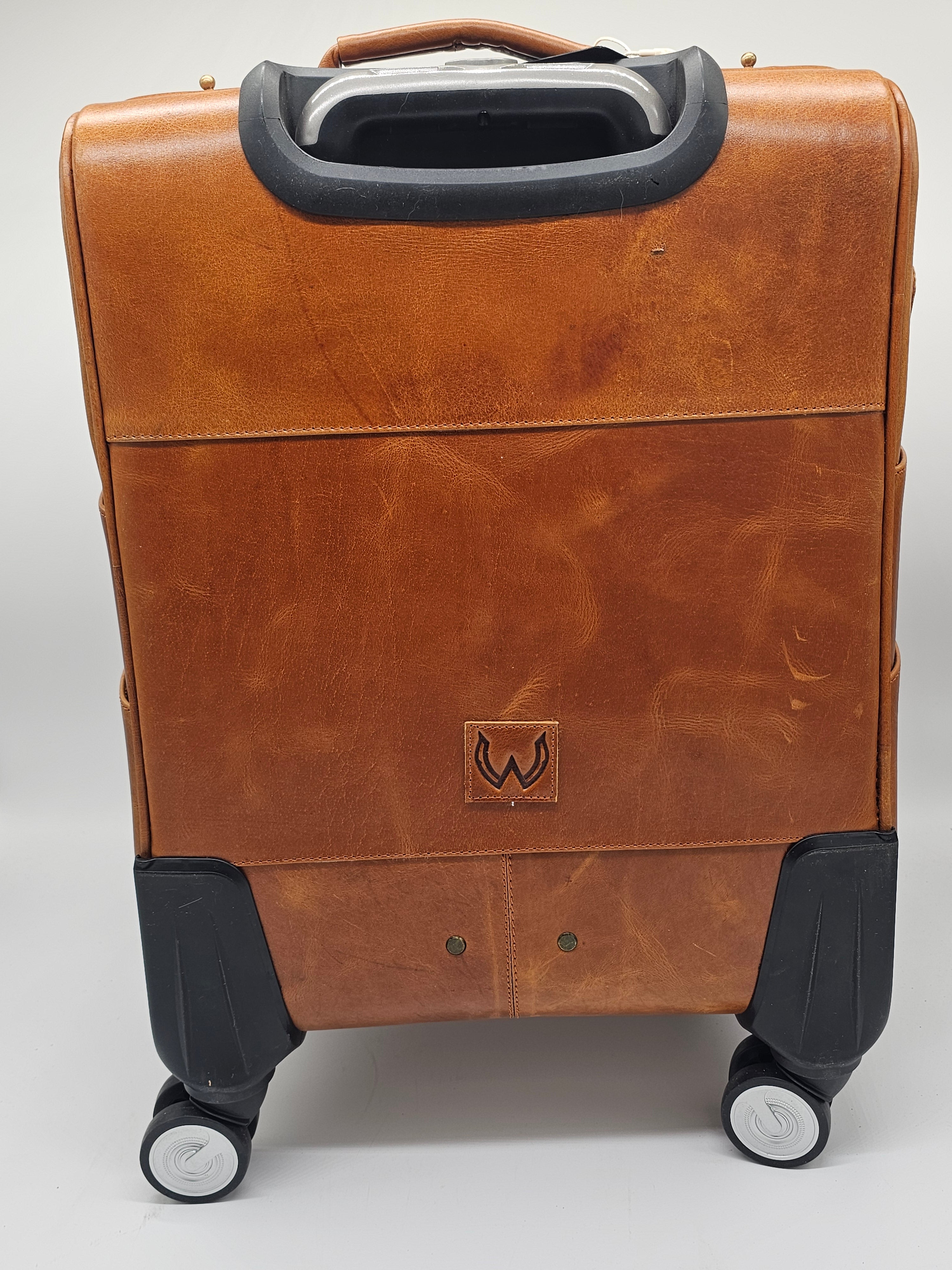Travel Accessory Carry-On Suitcase Western Distressed Leather Wheeled - Thumbnail 2