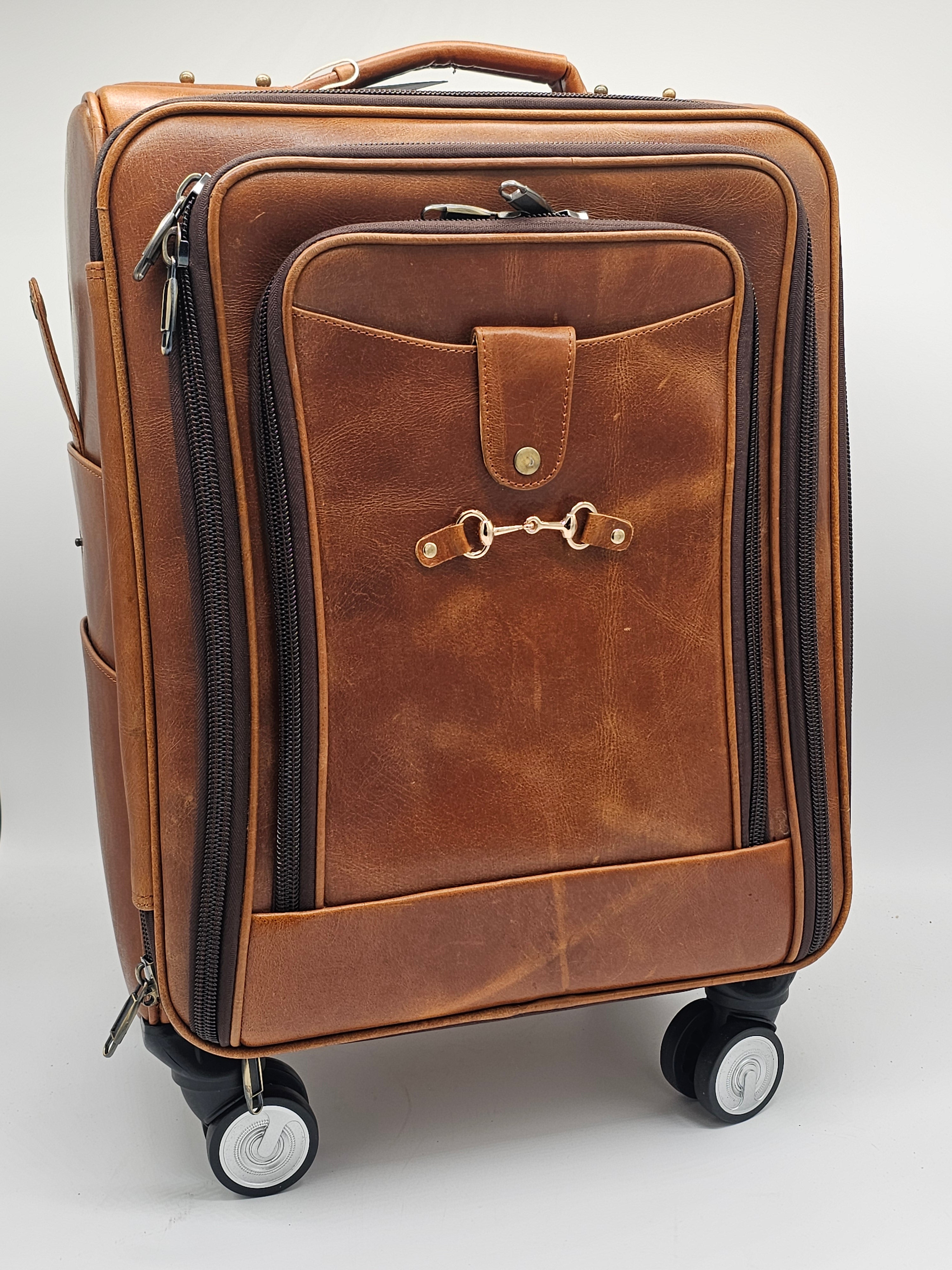 Travel Accessory Carry-On Suitcase Western Distressed Leather Wheeled - Thumbnail 3