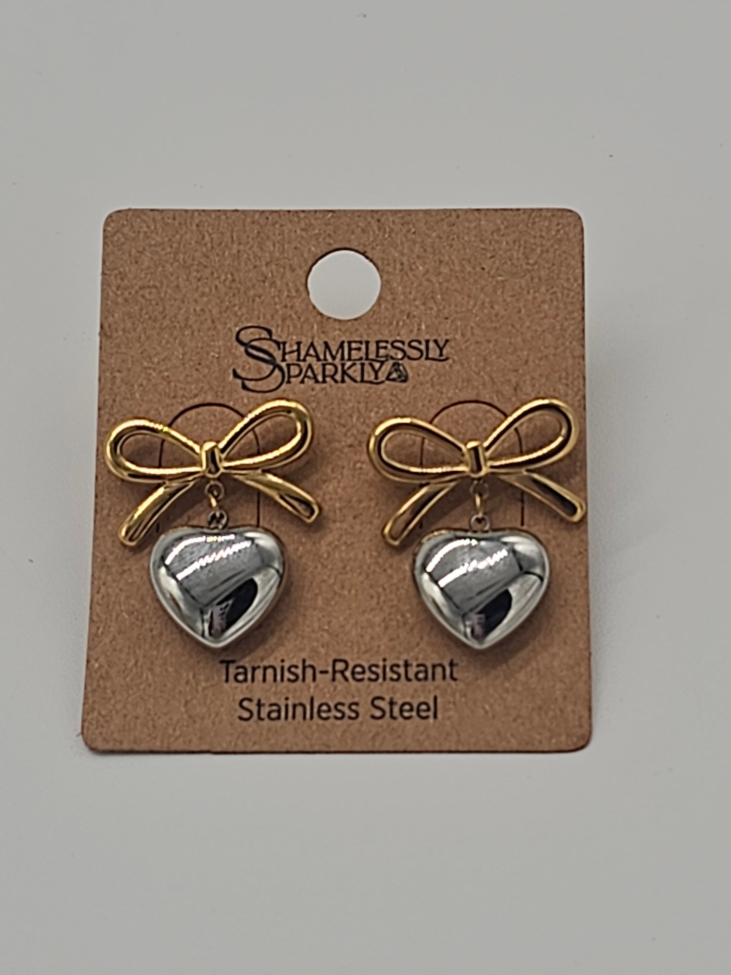 Jewelry | Earrings Two Tone Bow/Heart Stainless Steel