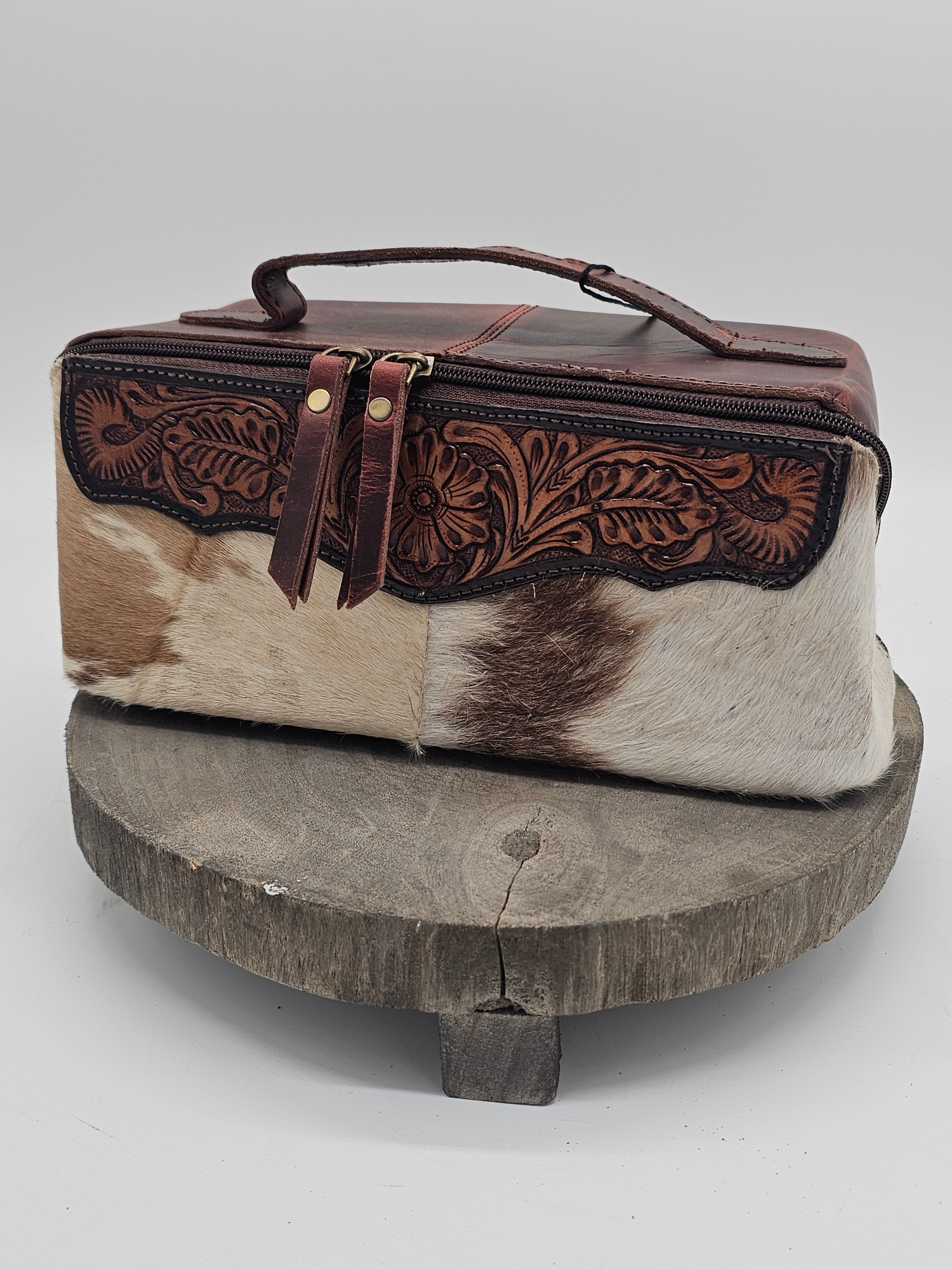 Bath Toiletry Bag Western Tooled Cowhide