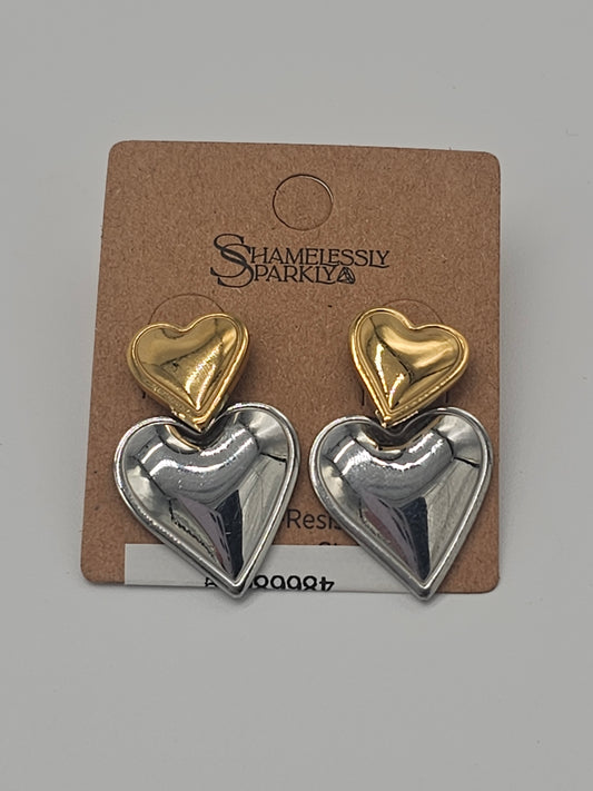 Jewelry | Earrings Two Toned Double Heart Stainless Steel