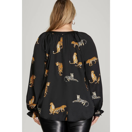 Top | Tunic Jaguar Print Black Satin - Extended Size