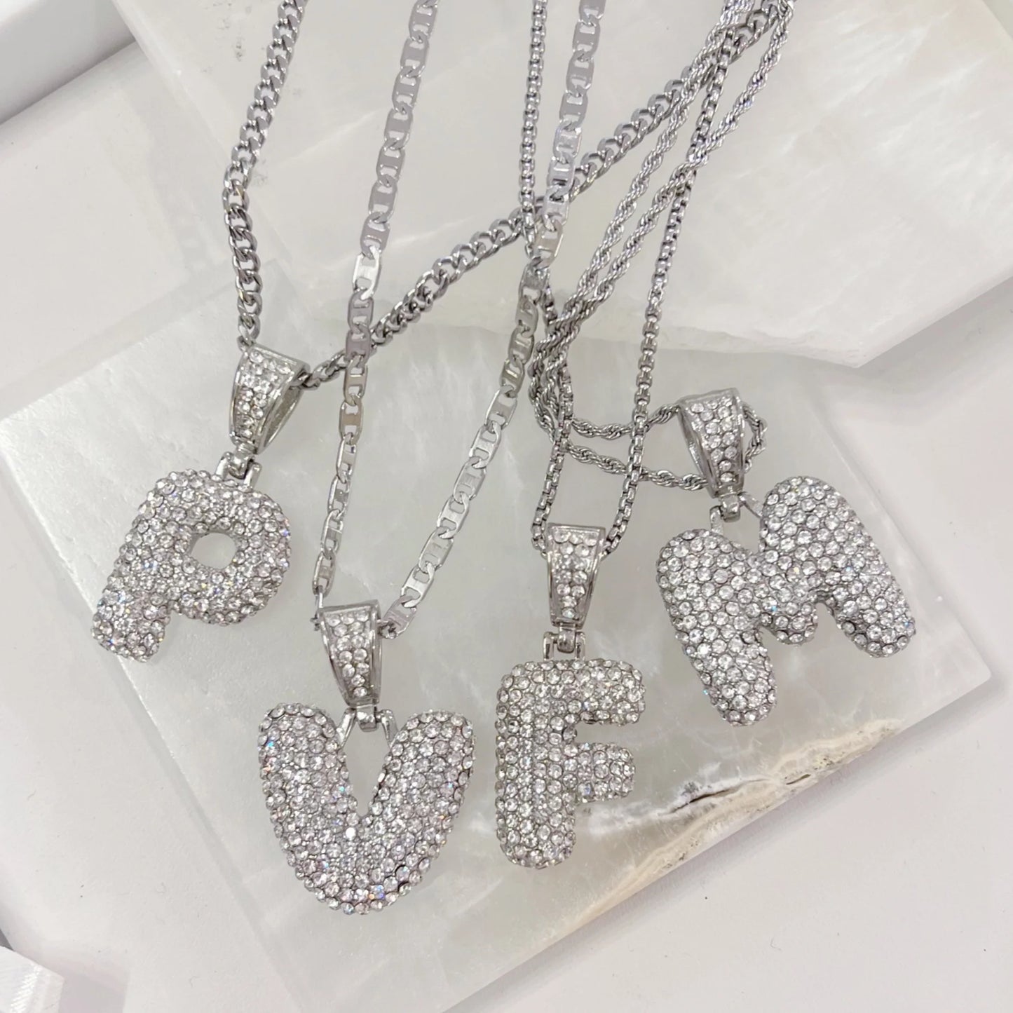 Jewelry | Necklace Bubble Letter Silver Rhinestone