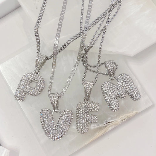 Jewelry | Necklace Bubble Letter Silver Rhinestone