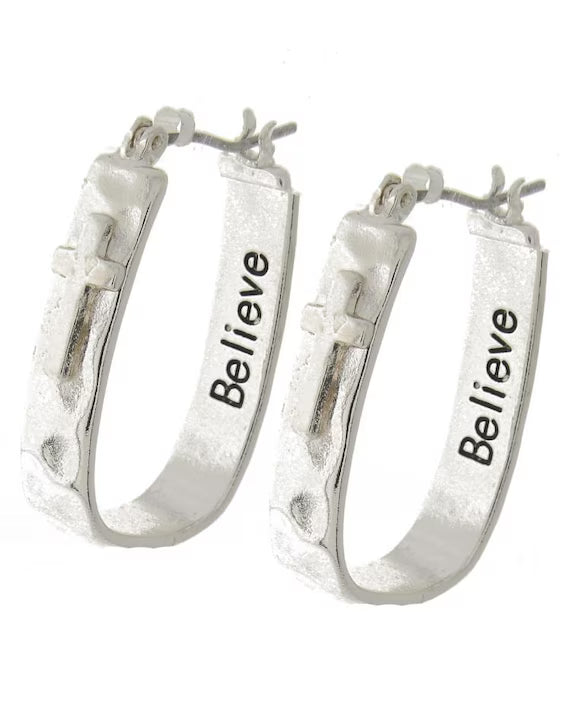 Jewelry | Earrings Overhanging Cross Hoop Antique Silver