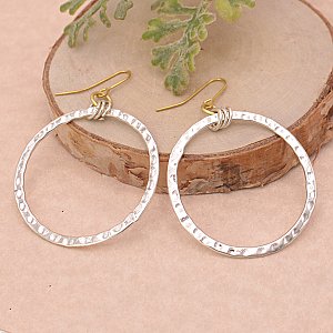 Earrings - Silver Circle Textured Hoop