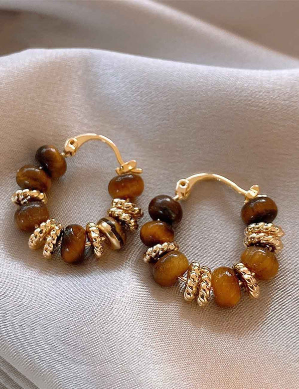Retro Tiger Bead Hoop Earrings