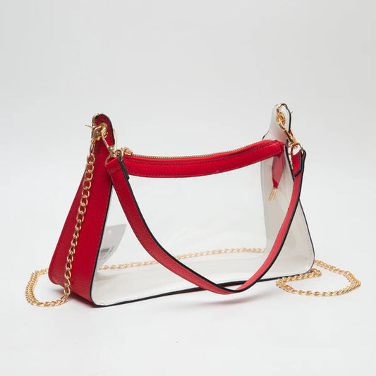 Bags | Red Clear Satchel With Chain Strap