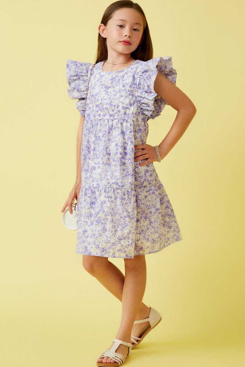 Girls | Lavender Ditsy Floral Ruffle Sleeve Dress