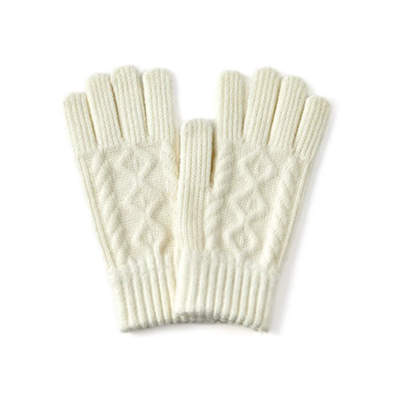 Simple Twist Knit Gloves White