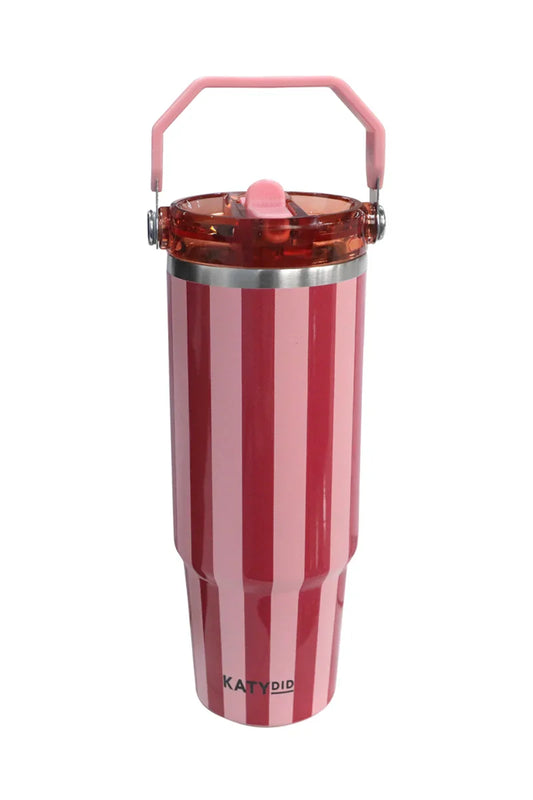 Tumbler - Pink & Wine Striped Cabana