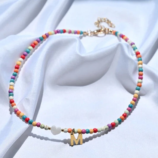 Girls Multicolored Beaded Initial Choker