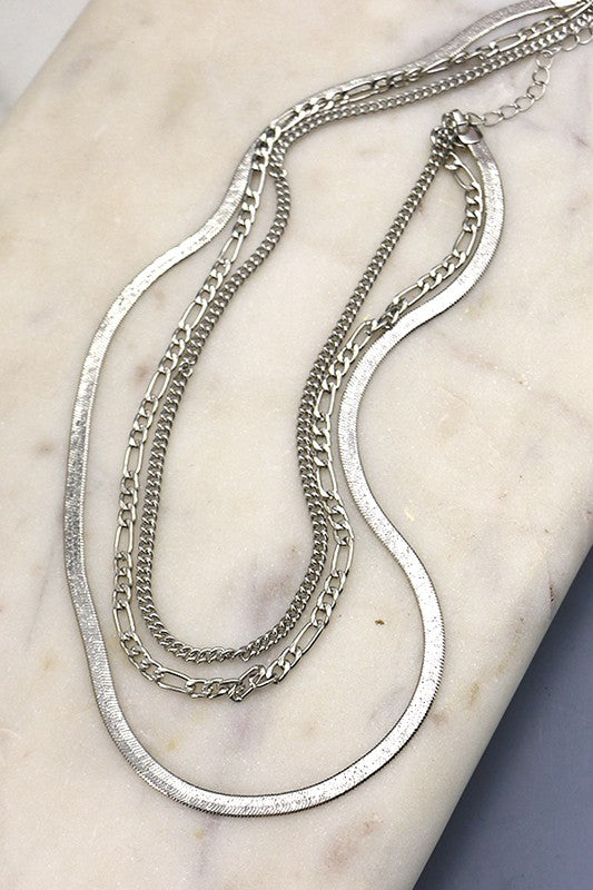 Multi Layer Silver Snake Chain Necklace