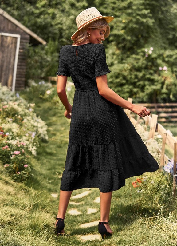 Dresses | Black Swiss Dot Smocked Midi Dress