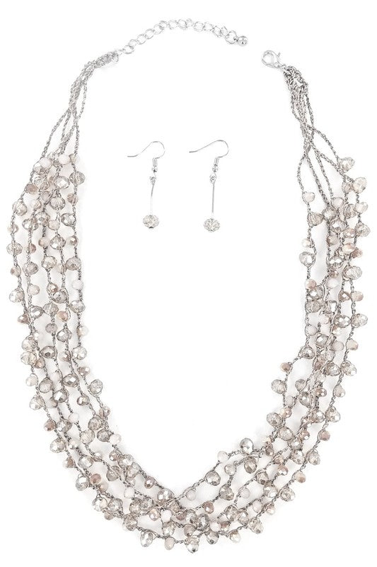 Clear Glass Beaded Multi Strand Necklace Set