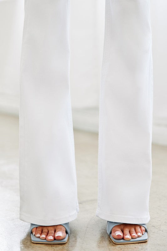 Kancan Mid Rise White Flared Jeans