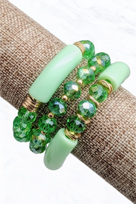 Bracelets | 3 Row Glass Bead Stretch Bracelet Various Colors