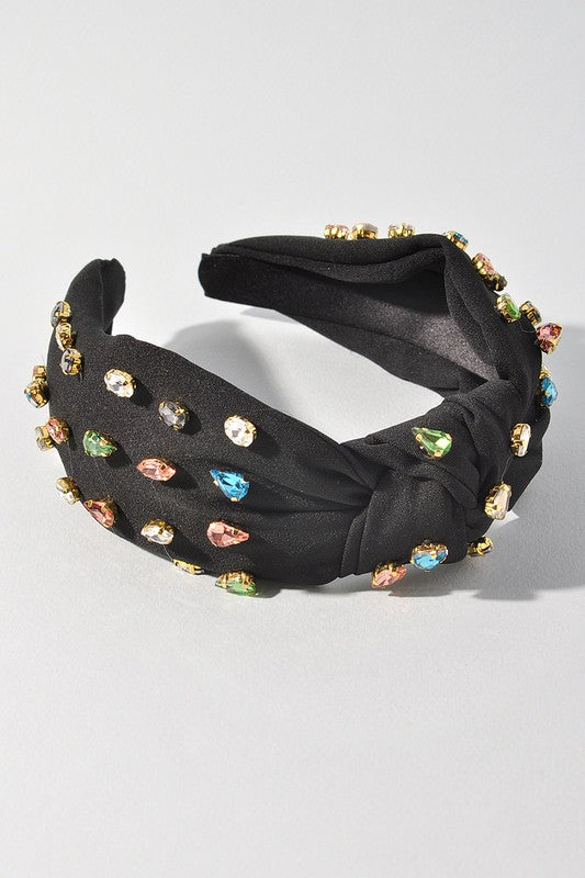 Headband Top Knot Crystals Black