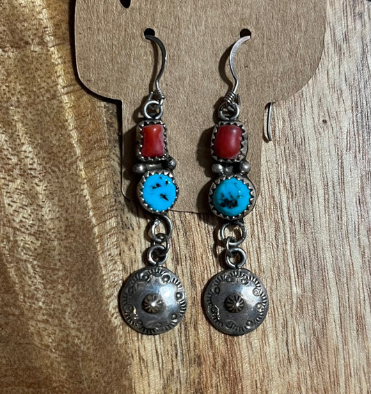 Turquoise | Authentic Turquoise and Coral Dangle Earrings