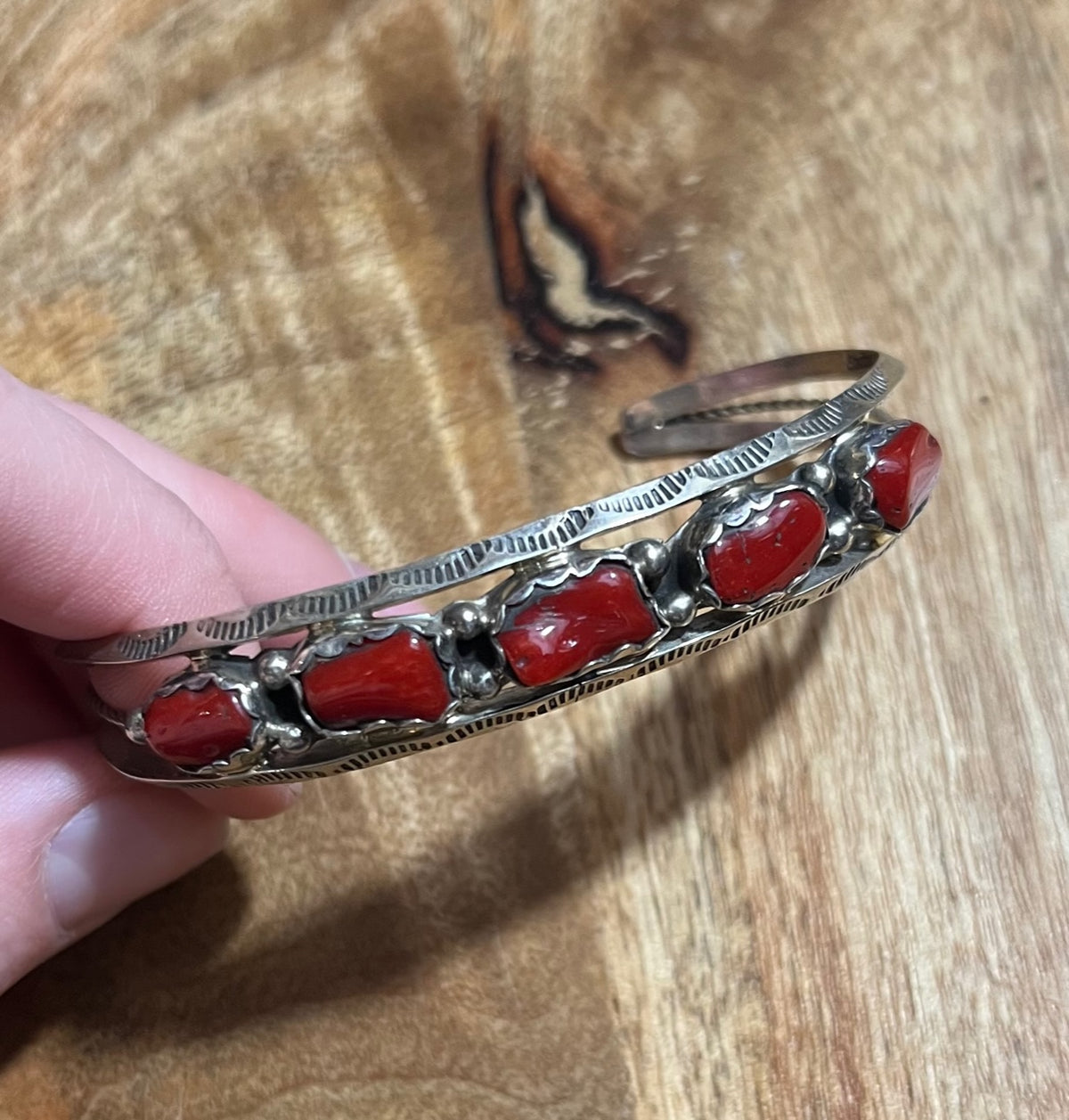 Turquoise | Authentic Navajo Red Coral Cuff Bracelet