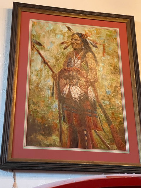 Troy Denton Standing Indian Framed Oil Painting