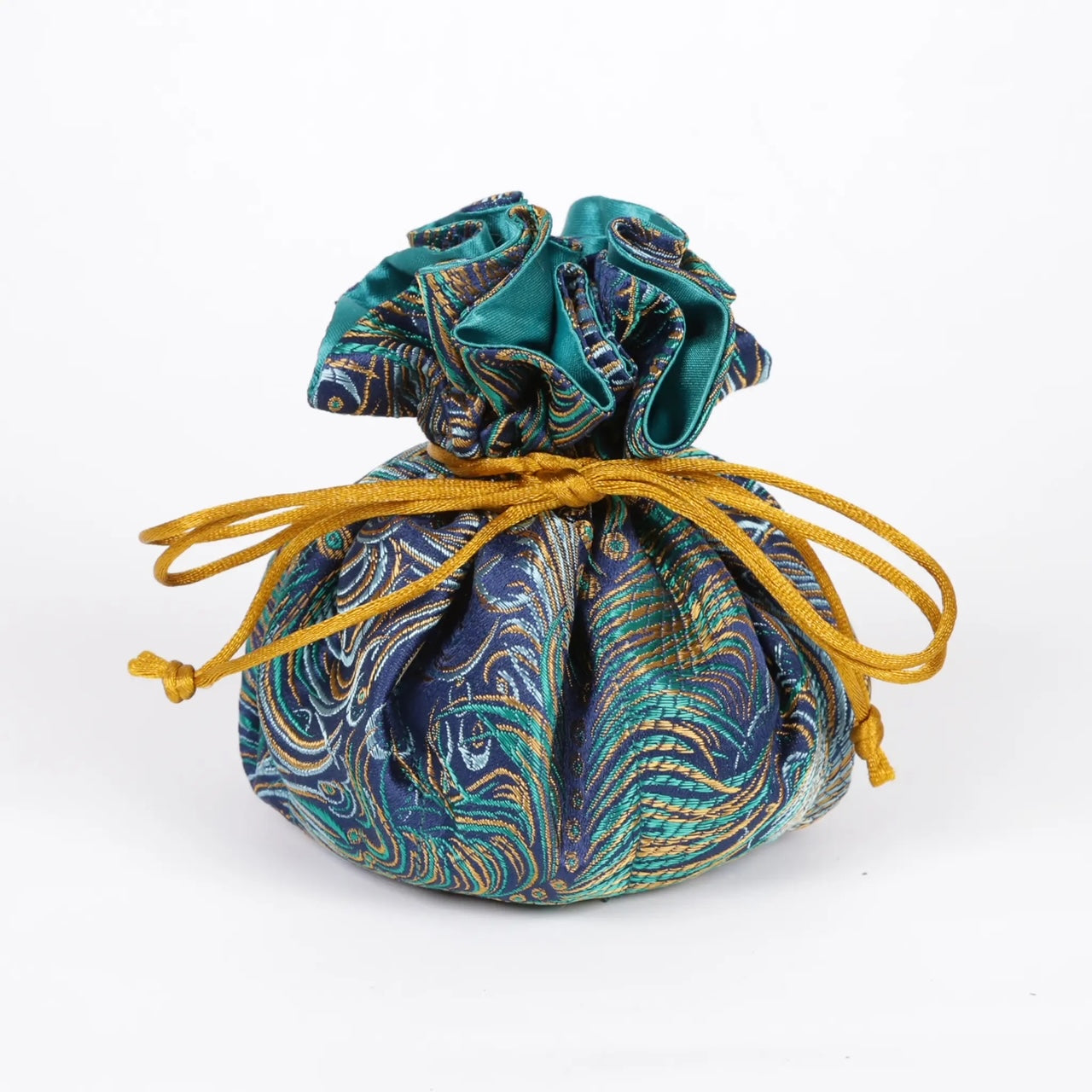 Peacock Feather Brocade Jewelry Pouch