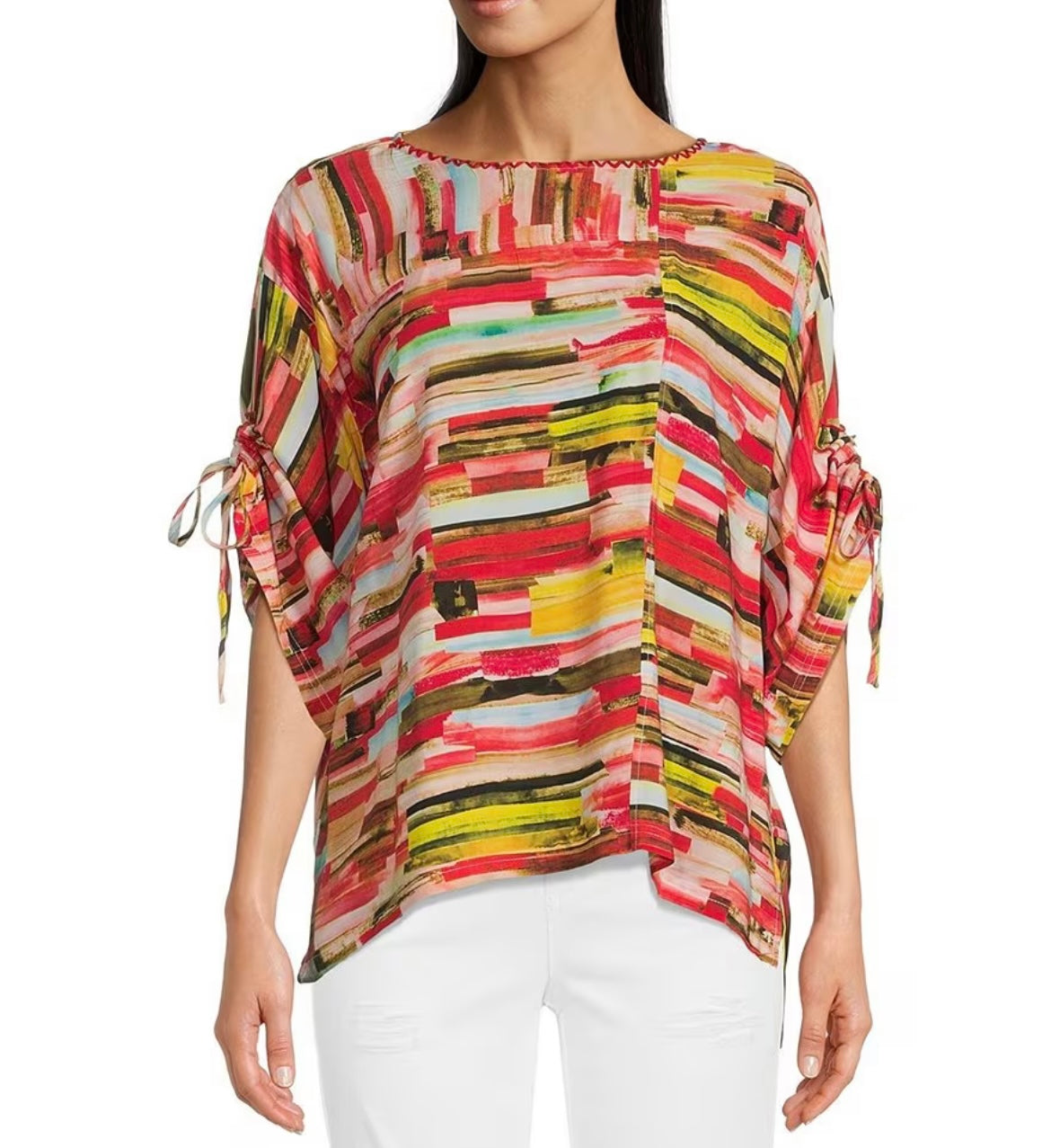 Tru Luxe Multicolored Boxy Top With Draw String Sleeves