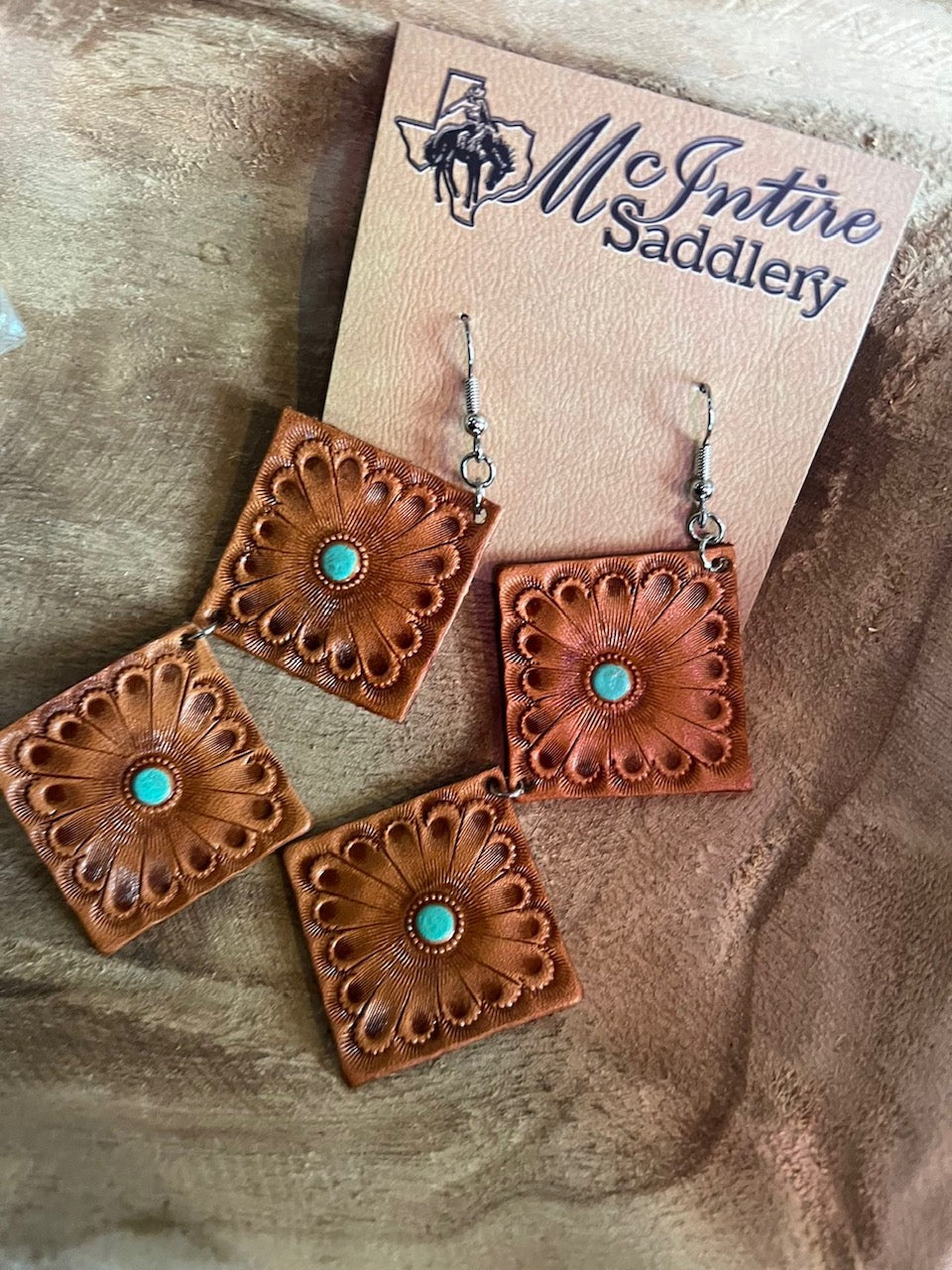 McIntire Saddlery Leather Double Concho Earrings