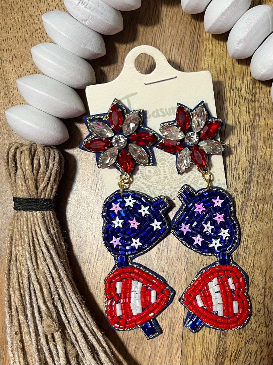 Earrings | Beaded Patriotic Hearts Earrings