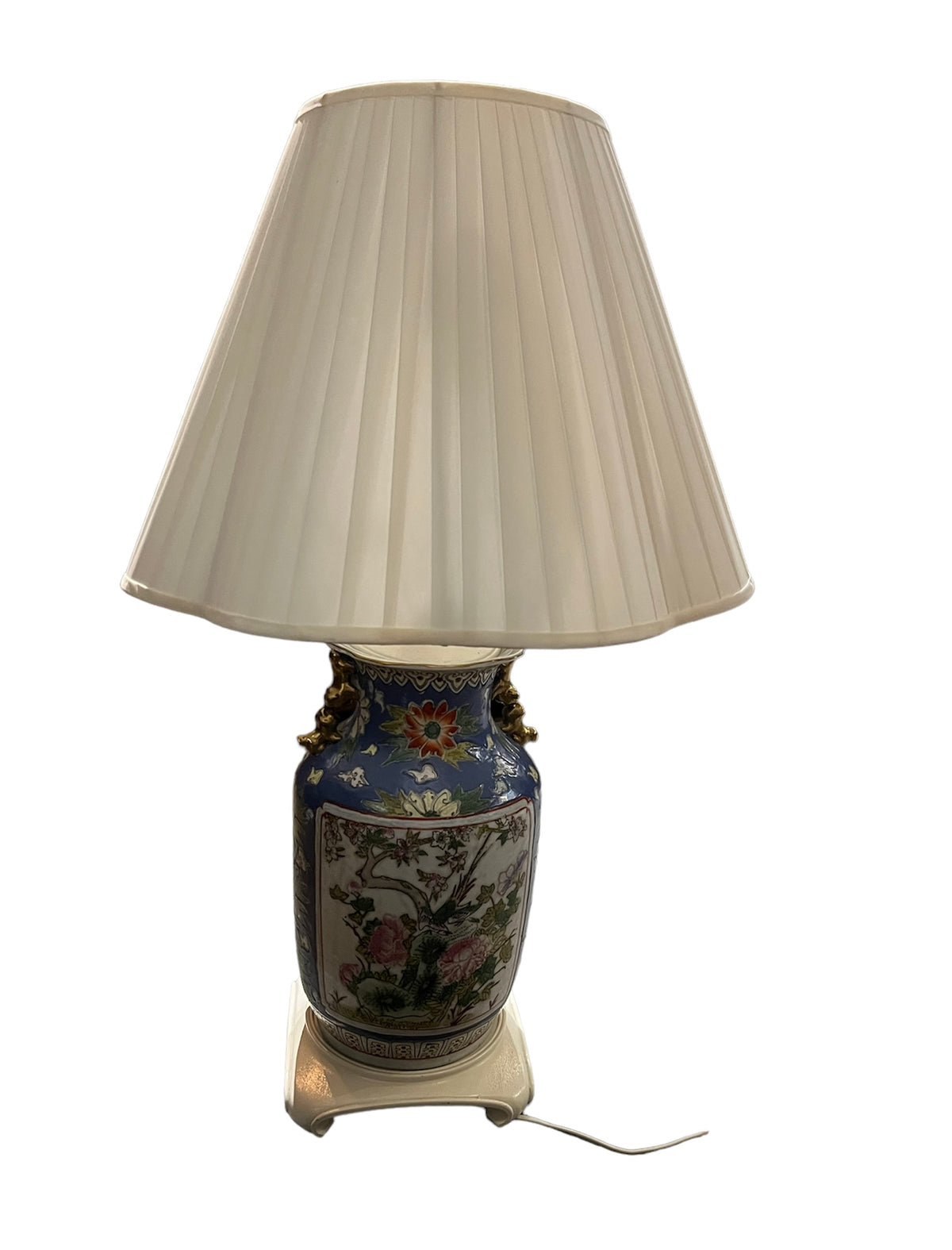 Blue Porcelain Asian Templed Jarred Floral Antique Lamp