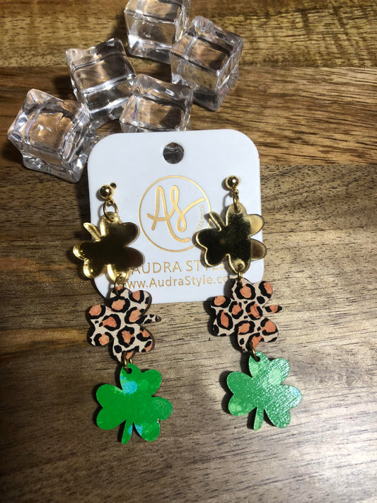 Gold & Leopard Shamrock Earrings